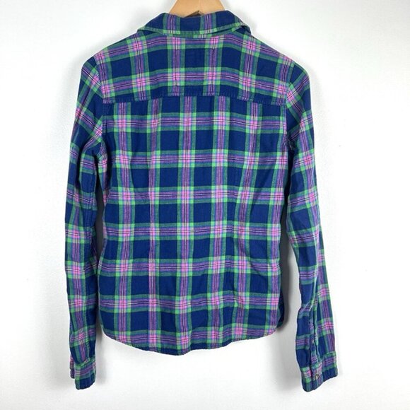 ABERCROMBIE & FITCH Women’s S Blue Pink Plaid Button Up Shirt Y2K Preppy Fitted - Picture 4 of 7